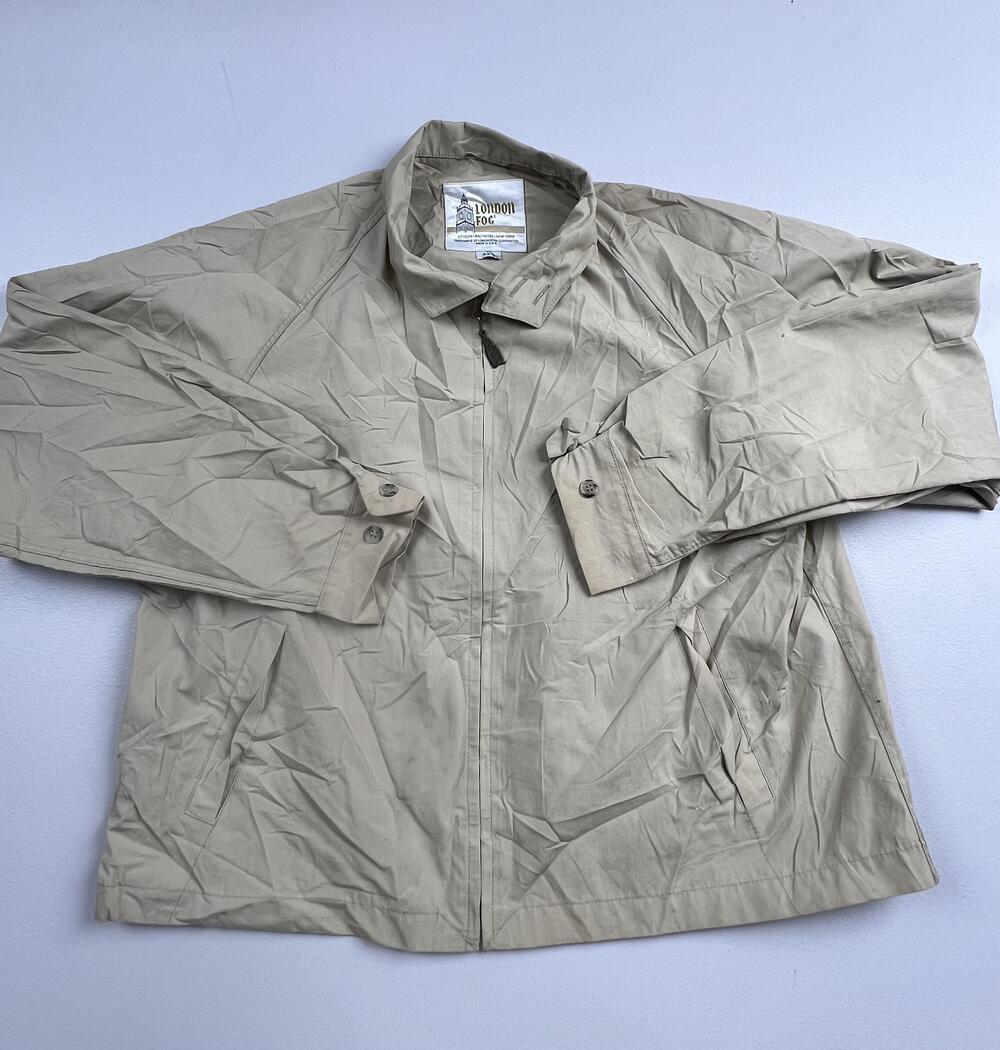 Vintage London Fog Jacket Mens 46 Beige Cotton Blend Windbreaker USA Lightweight